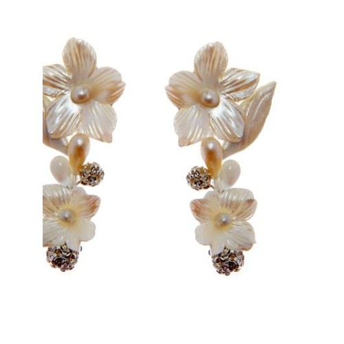 Pendientes de novia con flores de porcelana fría y cristal de Swarosvki