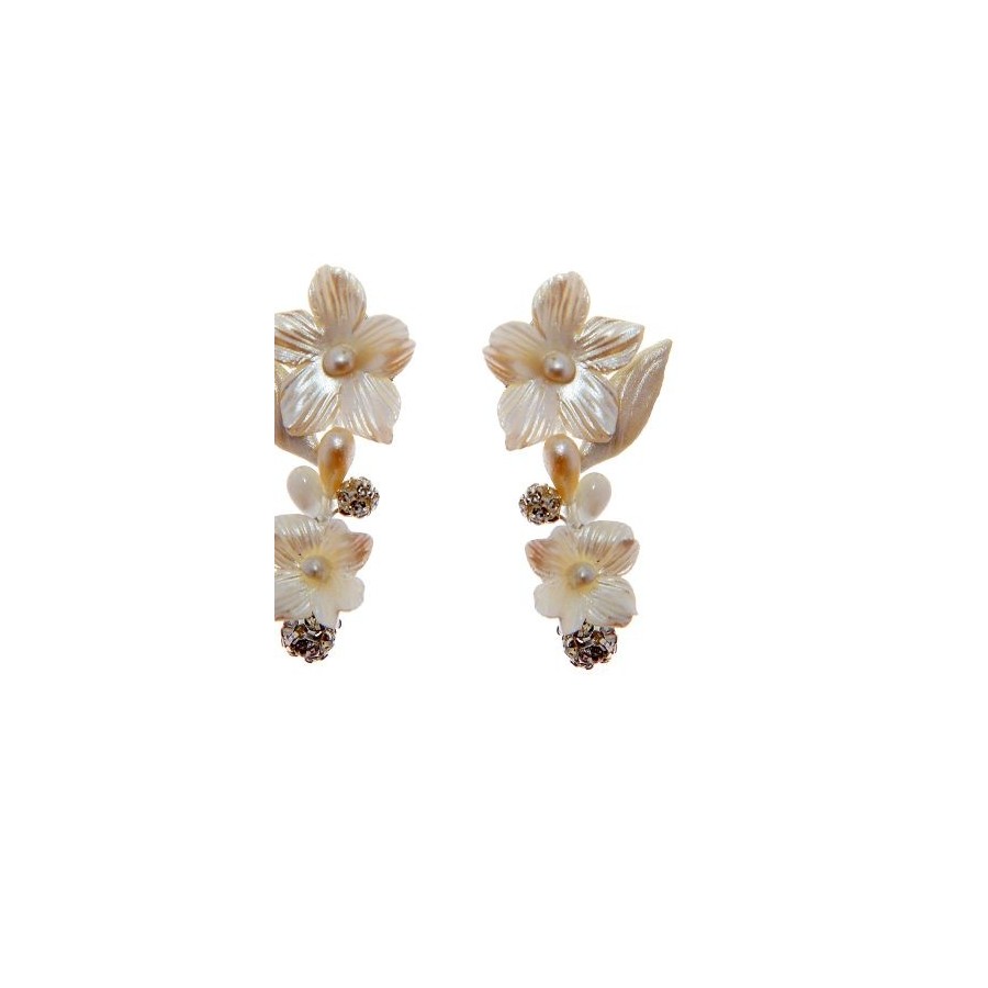 Pendientes de novia con flores de porcelana fría y cristal de Swarosvki