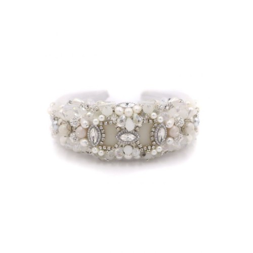 Diadema de pedrería blanca con cristales transparentes