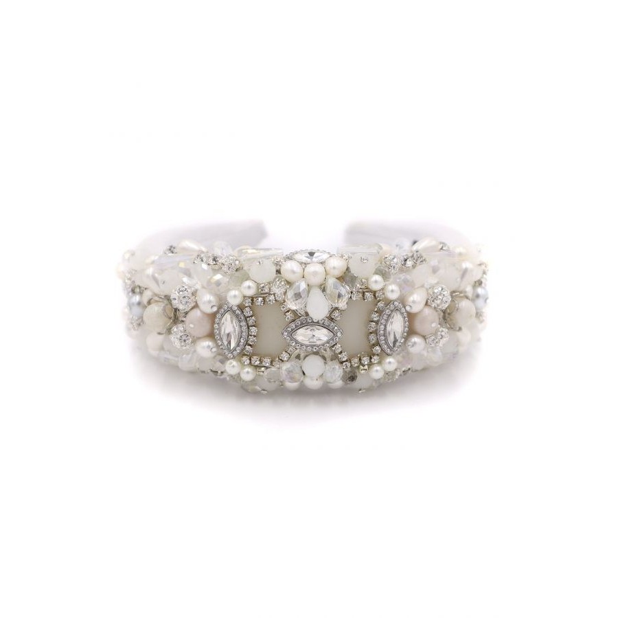 Diadema de pedrería blanca con cristales transparentes