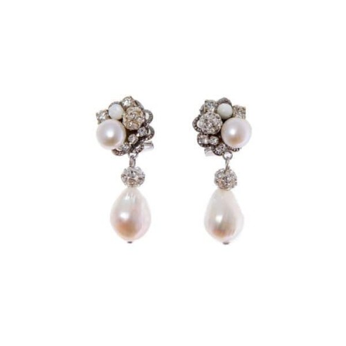 Pendientes de novia con cabezal en cristal de swarovski y piedras cultivadas