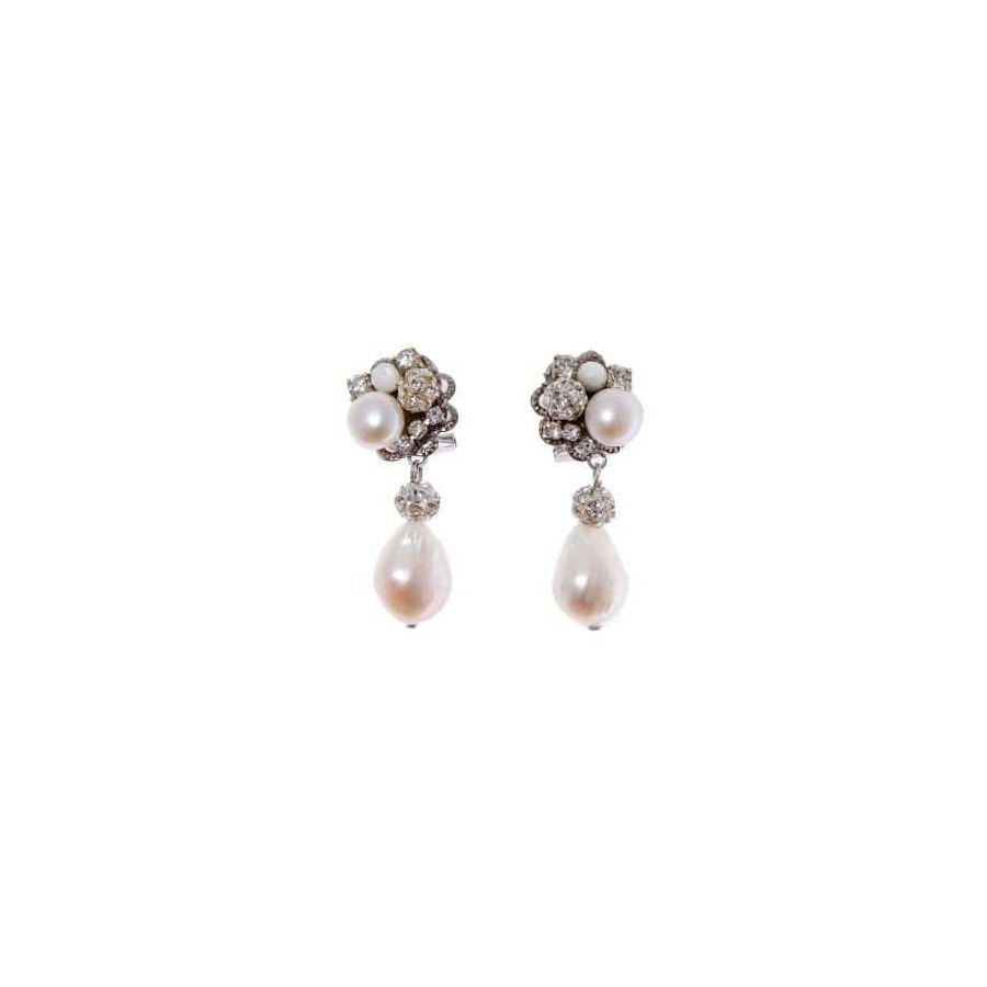 Pendientes de novia con cabezal en cristal de swarovski y piedras cultivadas