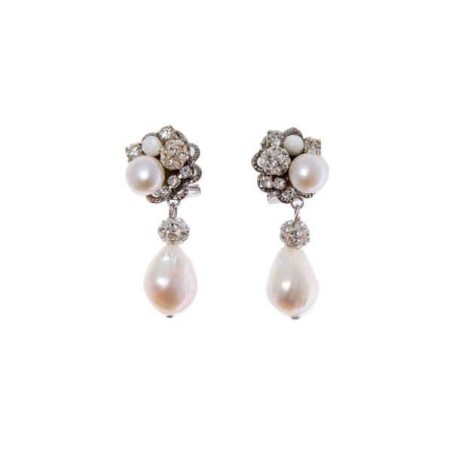 Pendientes de novia con cabezal en cristal de swarovski y piedras cultivadas