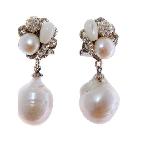 Pendientes de novia con cristal swarovski y perlas cultivadas