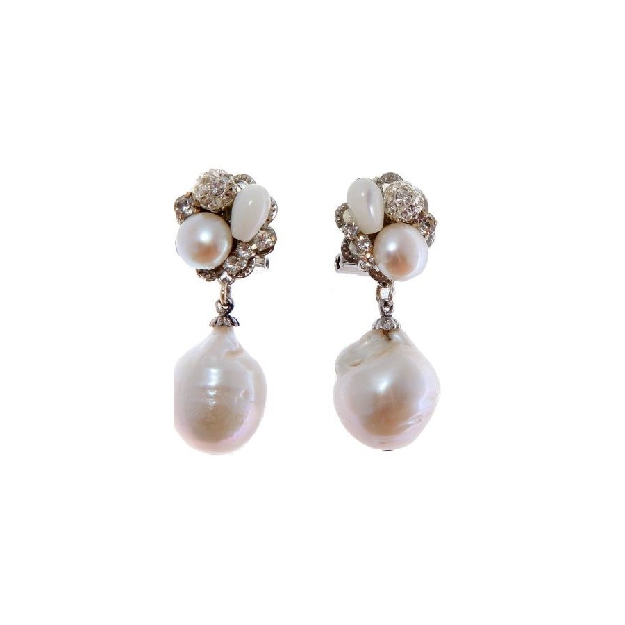 Pendientes de novia con cristal swarovski y perlas cultivadas