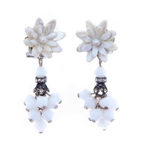 Pendientes de novia de porcelana fría y cristal blanco facetado