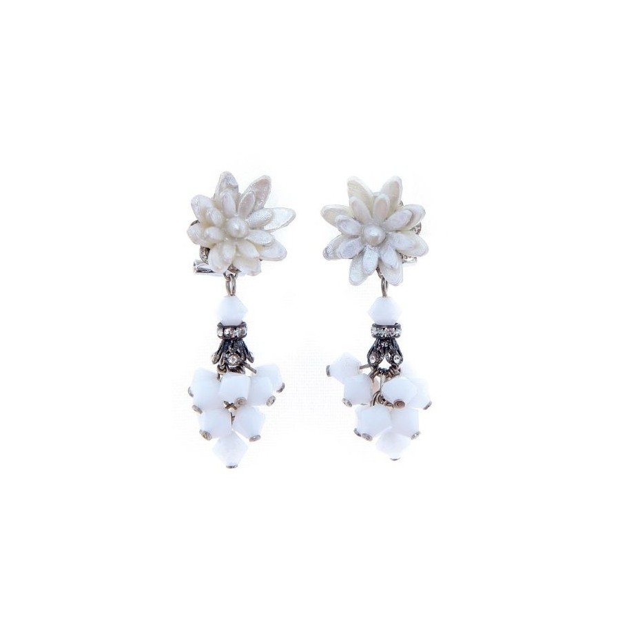 Pendientes de novia de porcelana fría y cristal blanco facetado