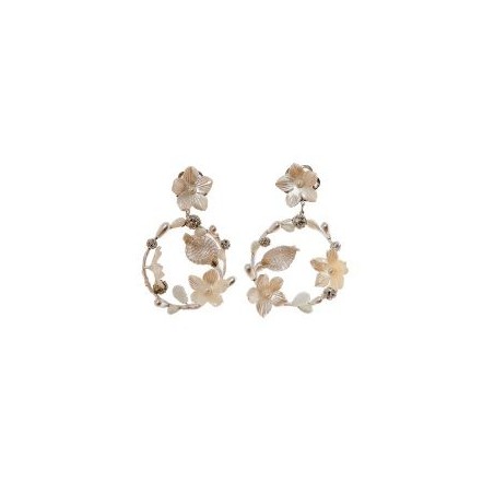 Pendientes de novia de aro de perlas de nácar, cristal de Swarovski y porcelana fría