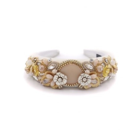 Diadema de pedrería tonos crudos y dorado